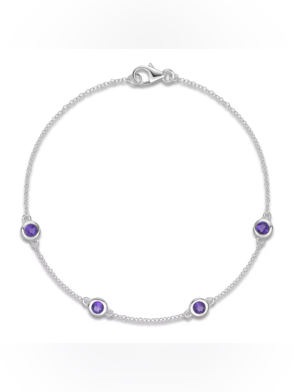 Natural Amethyst Bezel-Set Bracelet Sterling Silver 7.25"